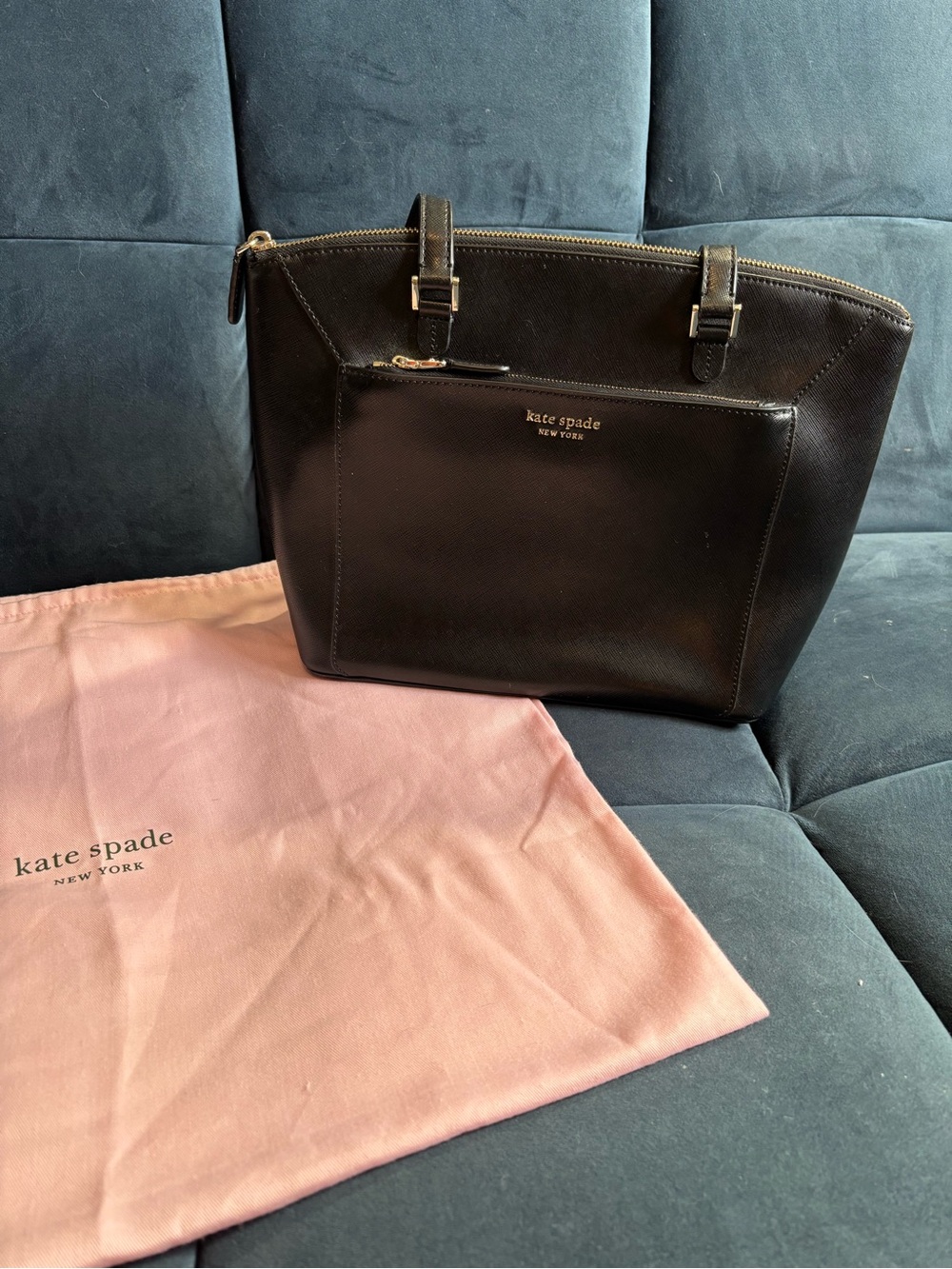 kate spade Black Leather Briefcase Tote with Gold Hardware